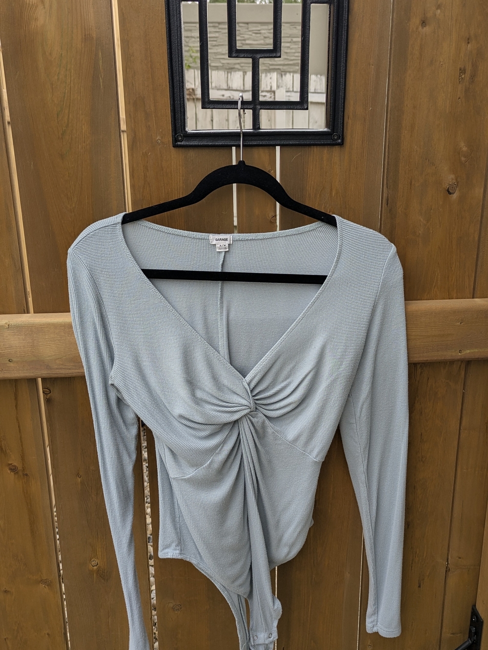 Garage Light Blue Twist-Front Ribbed V-Neck Bodysuit - Picture 5 of 16